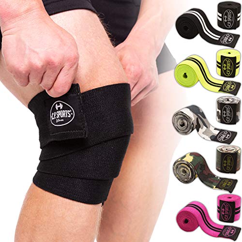 C.P. Sports Kniebandage 150 cm – für Training mit hohen Gewichten und Kniebeugen – elastisch und robust – für Fitness, Kraftsport, Gewichtheben, Bankdrücken, – schwarz-weiß von C.P.Sports