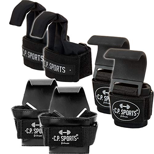 C.P. Sports Komfort Klimmzughaken - extra breite Bodybuilding Zughilfen mit rutschfesten Metallhaken und Gummiüberzug/Powerlifting Hooks, Schwarz One Size für Männer & Frauen (T15) von C.P. Sports