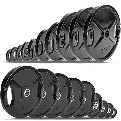 C.P. Sports Olympiascheiben als Paar – GUMMIERT – 10 KG – Hantelscheiben/Gewichte/Weight Plates 50mm aus Gusseisen mit Grifflöchern – für Gewichtheben und Kraftsport von C.P.Sports