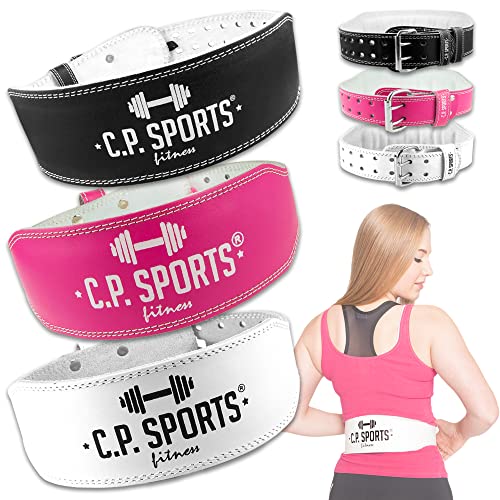 C.P.Sports Gewichthebergürtel für Damen | Lady Fitnessgürtel, Trainingsgürtel für Kraftsport, Gewichtheben, Fitness, Gym | Echtes Leder, gepolstert, ergonomisch für Frauen | Weiß – Größe S von C.P.Sports