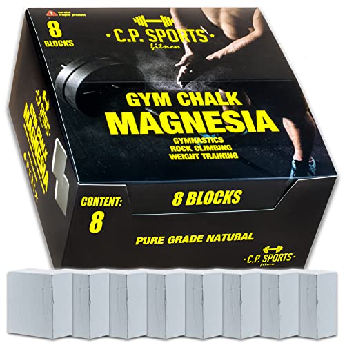 C.P.Sports Magnesia – 8X 70g Block = 560g Spar-Pack | Magnesium/Chalk/Kreide | für Turnen, Gewichtheben, Kraftsport, Klettern, Gym | 100% Pure Grip für die Hände von C.P.Sports