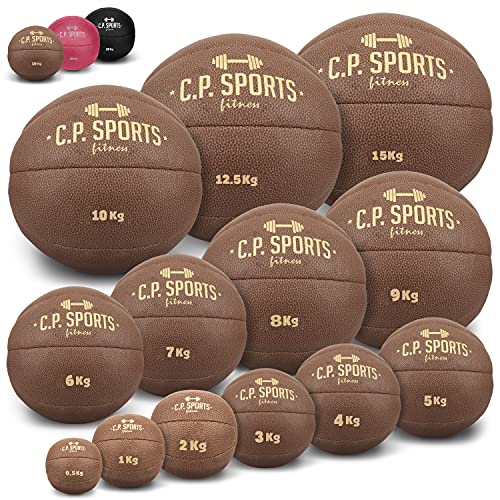 C.P. SPORTS Medizinball aus hochwertigem Kunstleder - Fitness Ball, Trainingsball, Gewichtsball, Slamball, Wallball, Gewichtsbälle für individuelles Training - Gewicht: 5 KG - Farbe: Braun von C.P.Sports