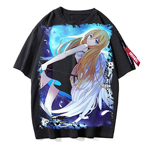 CAFINI Anime Angels of Death Cartoon Charakter Print T-Shirt Japanische Unisex Zack/Ray Kurzarm Sweatshirt Mode Streetwear Top Schwarz (S-3XL) von CAFINI