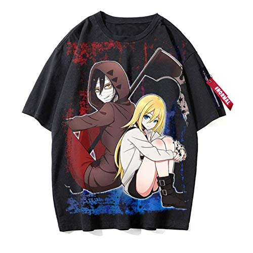 CAFINI Anime Angels of Death Cartoon Charakter Print T-Shirt Japanische Unisex Zack/Ray Kurzarm Sweatshirt Mode Streetwear Top Schwarz (S-3XL) von CAFINI