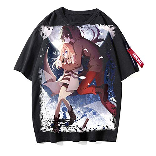 CAFINI Anime Angels of Death Cartoon Print T-Shirt Japanische Unisex Zack/Ray Kurzarm Sweatshirt Mode Streetwear Top Schwarz (S-3XL) von CAFINI