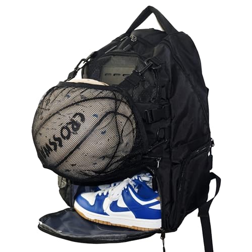 CAFINY Sporttasche mit Schuhfach Ballnetz und gepolstertem 15.6 Zoll Laptopfach Sportrucksack zur Aufbewahrung von Basketbällen, Fußbällen und Anderen Bällen sowie Reise- und Schulsachen von CAFINY