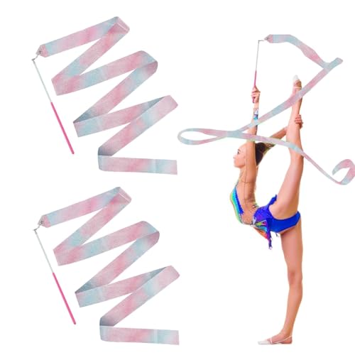 CAISYE Tanzen Streamer - 2 Stück Gymnastikband mit Stab - Bänder für Gymnastik - Blinkendes Gymnastikband für Kinder - Weiches Seidenband für künstlerischen Tanz und Fitness - Tanzband - Länge 2 m von CAISYE