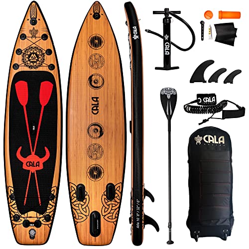 CALA Atla 2025 Stand Up Paddling Board aufblasbares SUP Board Set, Robustes Surfboard mit 20% Seegras-Anteil inkl. Voll-Carbon Paddel, Reparatursatz, Pumpe, Rucksack, 2 Finnen, Ventil und Kappe von CALA