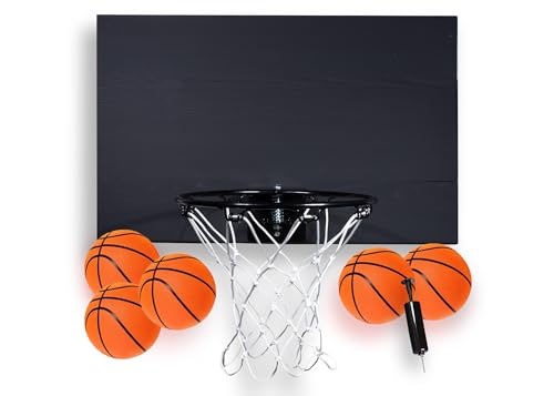 Cali Kiwi Pros Mini Indoor Basketballkorb & Ball Set in Solid Red Cedar Made in USA Einzigartige Option über der Tür oder Wand Option 5 Mini Basketbälle für Indoor-Spaß (3P-Mini-Black-Black_Rim) von CALI KIWI PROS