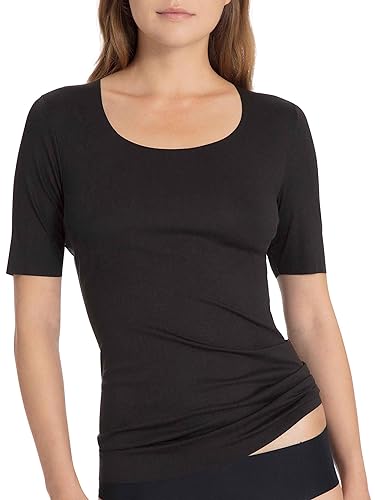 CALIDA Damen Unterhemd Natural Luxe, schwarz, Shirt aus Modal und Elastan, kurzarm wirkt temperaturregulierend, Größe: 44/46 von CALIDA