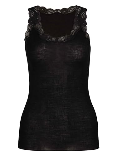 CALIDA Damen Unterhemd Richesse Lace, schwarz aus Schurwolle und Seide, mit Rundhalsausschnitt und leichtem Wellensaum, Größe: 48/50 von CALIDA