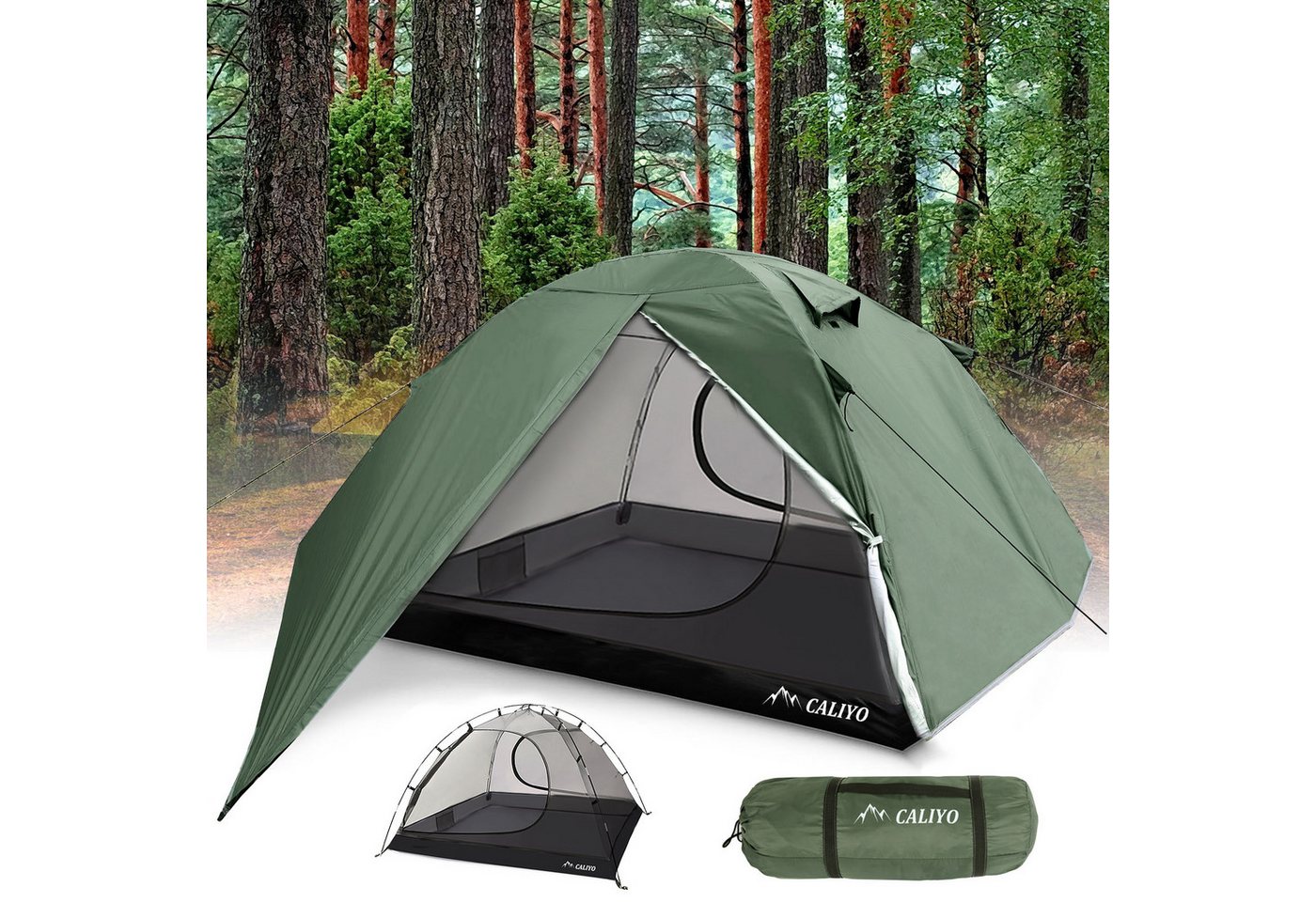 CALIYO Kuppelzelt Zelt für 2 und 3 Personen in 4 Jahreszeiten, Ultraleicht für Camping, Personen: 2, Doppeltüren, Wasserdicht, einfach aufzubauen und zu tragen von CALIYO