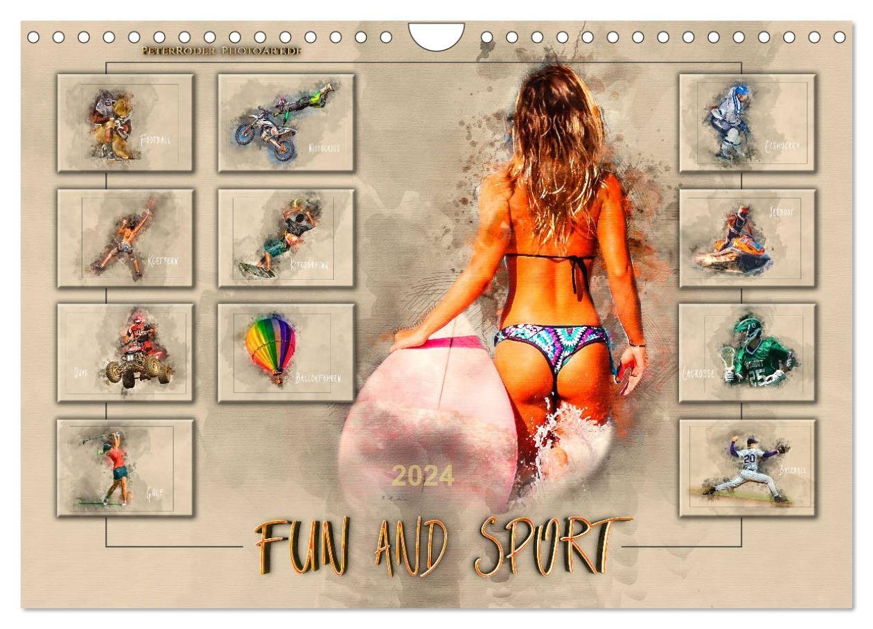 CALVENDO Wandkalender Fun and Sport (Wandkalender 2024 DIN A4 quer), CALVENDO Monatskalender von CALVENDO