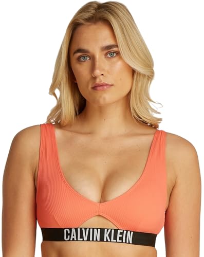 Calvin Klein Damen Bikini Oberteil Bralette mit Cut-Out, Orange (Dazzling Coral), XS von Calvin Klein