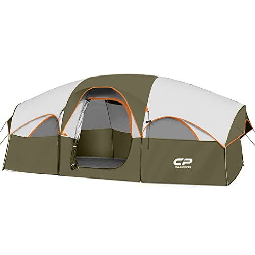 CAMPROS CP Zelt 8 Personen Campingzelte, wetterfestes Familienzelt, 5 große Netzfenster, doppellagig, geteilter Vorhang für getrennten Raum, tragbar mit Tragetasche - Oliv von CAMPROS CP