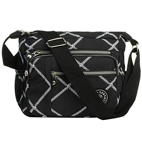 Womens Cross Body Bag Casual Umhängetasche Handtasche Multi Pocket Messenger für den täglichen Gebrauch Einkaufen (Camo schwarz) von CANGAO