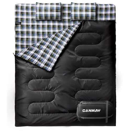 CANWAY Doppelschlafsack Deckenschlafsack 220 x 150cm für 2 Erwachsenen Sommerschlafsack mit 2 Gratis Kissen, eine Tragetasche für Outdoor Camping Wandern… von CANWAY