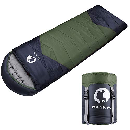 CANWAY Schlafsack Sommerschlafsack Schlafsäcke Mumienschlafsack aus Baumwolle als Füllstoff wasserabweisend für Camping Indoor Outdoor Erwachsene 1,9KG (Grün-Polyester) von CANWAY