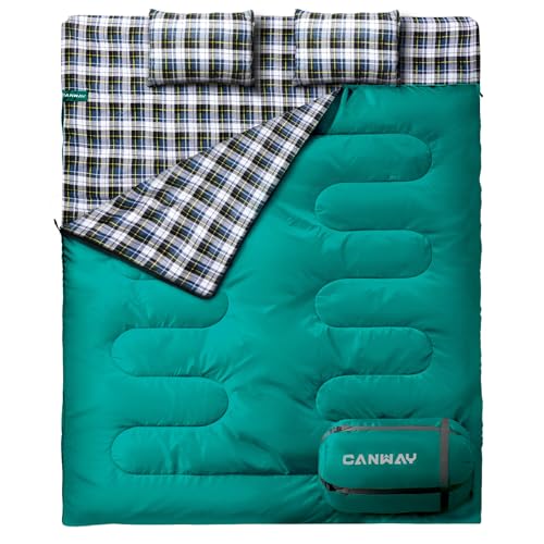 CANWAY Doppelschlafsack Schlafsack Deckenschlafsäcke Schlafsack 2 Personen Outdoor Kleines Packmaß Schlafsack Baumwolle Camping Schlafsack 5-25 Grad (Flanell-Türkis-150X220CM) von CANWAY