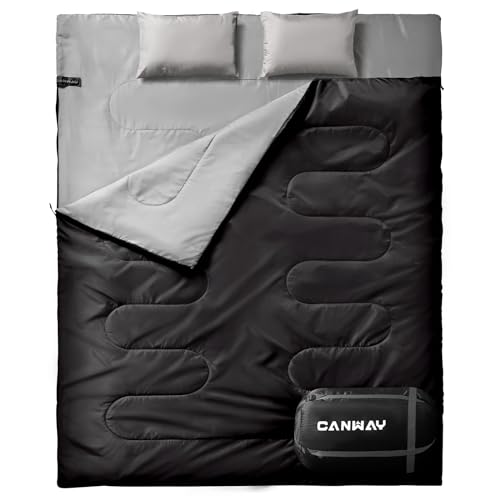 CANWAY Doppelschlafsack Schlafsack XXL 5-25 Grad warm genug, 150cm.220cm, geräumig genug für Zwei Erwachsene, leichte, kleine Verpackung, reduziert Campinggewicht und genießt Campingzeit von CANWAY