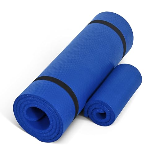 CAP Barbell Yogamatte mit hoher Dichte mit Gurt und Knieschoner, 180 x 61 x 1,27 cm, Blau von CAP Barbell