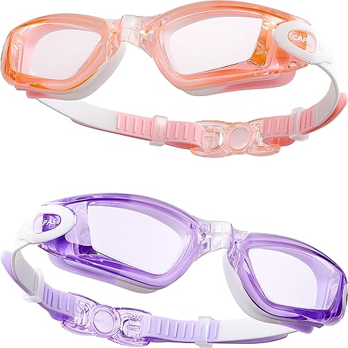 CAPAS Schwimmbrille Kinder, 2er Pack Wasserdicht Anti-Beschlag Anti-UV Wasser Pool Schwimmen Klasse Brillen für Jungen Mädchen von 4–12 Jahren (Marshmallows Series #01) von CAPAS
