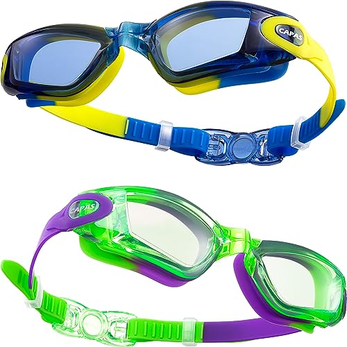 CAPAS Schwimmbrille Kinder, 2er Pack Wasserdicht Anti-Beschlag Anti-UV Wasser Pool Schwimmen Klasse Brillen für Jungen Mädchen von 4–12 Jahren (Sprinkles Rainbow Series #04) von CAPAS
