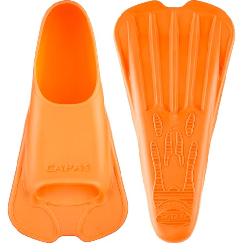 CAPAS Kurze Trainingsflossen für Schwimmen | Komfortable Silikon Schwimmflossen | Kurzflossen | Taucherflossen | Unisex Flossen für Kinder Erwachsene | Kurze Klinge Beinstärke aufbauen (Orange, XS) von CAPAS