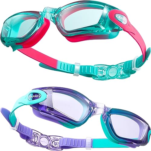CAPAS Schwimmbrille Kinder, 2er Pack Wasserdicht Anti-Beschlag Anti-UV Wasser Pool Schwimmen Klasse Brillen für Jungen Mädchen von 4–12 Jahren (Jelly Beans Series #01) von CAPAS