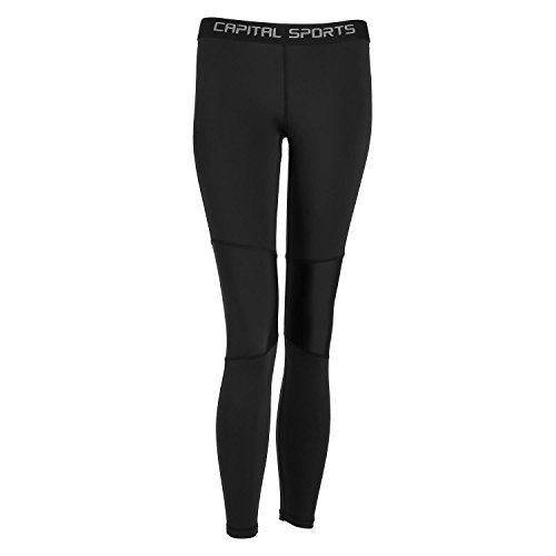 CAPITAL SPORTS Beforce Kompressions-Hose Damen Funktionsunterwäsche Sport Unterhose lang für Frauen (Größe XS, verstärkte Knie, trägt Feuchtigkeit nach außen) schwarz von CAPITAL SPORTS