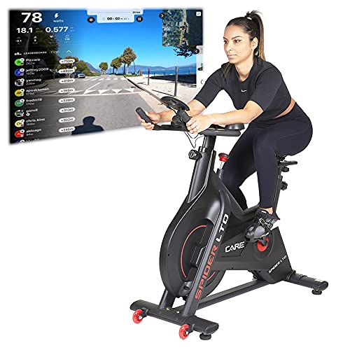 Care Fitness - Spider LTD Heimtrainer - Indoor Bike mit Bluetooth-Verbindung - Magnetbremse - Riemenantrieb - 15 kg Schwungmasse - Programme über Kinomap App von CARE FITNESS