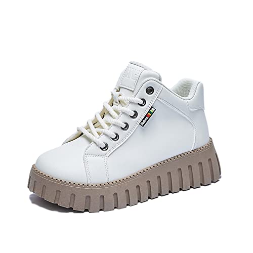 Beliebte Stiefel mit Dicker Sohle, High-Top-Plattform-Freizeitschuhe, modische High-Top-Stiefel für Outdoor-Wanderschuhe, rutschfeste Schuhe für Damen-Turnschuhe (White - Lint Free,38) von CARGIS