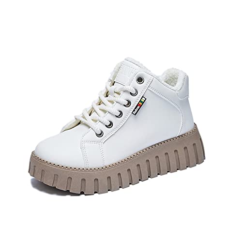 Beliebte Stiefel mit Dicker Sohle, High-Top-Plattform-Freizeitschuhe, modische High-Top-Stiefel für Outdoor-Wanderschuhe, rutschfeste Schuhe für Damen-Turnschuhe (White - Plus Velvet,37) von CARGIS