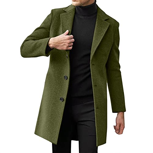 Einreihiger Mode-Trenchcoat mit schlichtem Revers für Herren, Mantel, Herren-Trenchcoat, einreihiger Langer Mantel mit Revers (Green,XL) von CARGIS
