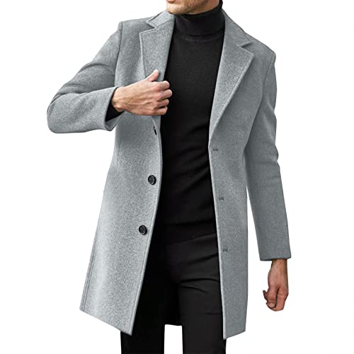 Einreihiger Mode-Trenchcoat mit schlichtem Revers für Herren, Mantel, Herren-Trenchcoat, einreihiger Langer Mantel mit Revers (Grey,4XL) von CARGIS