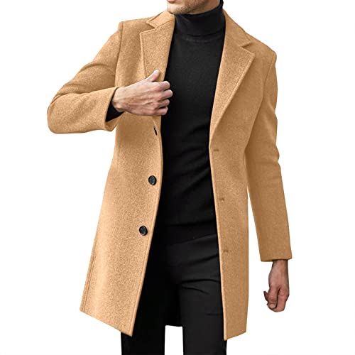 Einreihiger Mode-Trenchcoat mit schlichtem Revers für Herren, Mantel, Herren-Trenchcoat, einreihiger Langer Mantel mit Revers (Khaki,5XL) von CARGIS
