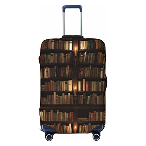 CARRDKDK Bedruckte Kofferabdeckung, Gepäckschutz, Kofferabdeckung, individuelle Gepäckhüllen mit hoher Elastizität (S, M, L, XL), Bibliothek Bücherregal Buch, L(35.6''H x 24.2''W) von CARRDKDK