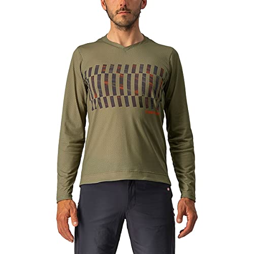 CASTELLI Men's Trail Tech Long-Sleeved T-Shirt Sweatshirt, Olivgrün/dunkelgrau-orange r, M von CASTELLI