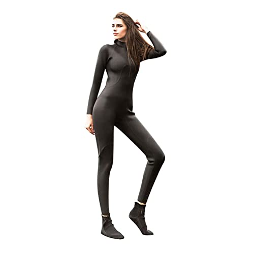 Ganzkörper-Neoprenanzug für Frauen 3-mm-Neopren-Tauchanzug Einteiliger Triathlon-Neoprenanzug Ultraelastisches Leder Glatte Haut Rückenreißverschluss Langarm-Schwimmen-Schnorchel-Anzug,Schwarz,XL von CAZARU