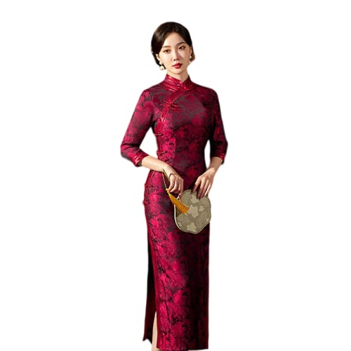 CBROOT Cheongsam Langen Ärmeln Für Damen -Moderne Chinesische Neujahrskleid Rot Qipao Frauen Kleider China Stil Traditionelle Cheongsam Abend Hochzeitsfeier Kleid Elegante Kleidung, Rot, M von CBROOT