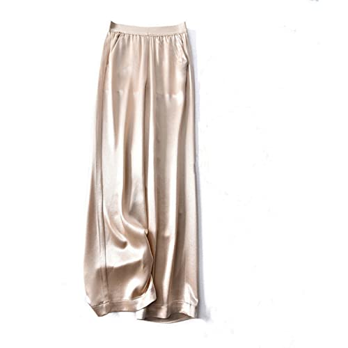 Damen Satin Hose Mit Weitem Bein - Sommer Damenhose Mit Hoher Taille Und Weitem Bein Mode Dünne Champagnerfarbe Lose Gerade Hose Lässige Büroanzughose Elegante Hose In Übergröße,Champagner,3Xl von CBZOJBKPZDY