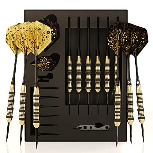 CC-Exquisite Professional Darts Set - 6 Steel Tip Darts Complete with 12 Dart Flights and 12 Aluminum Shafts Customizable Configuration, 12 O-Rings, Tool, Sharpener and Case (Art Deco) von CC-Exquisite