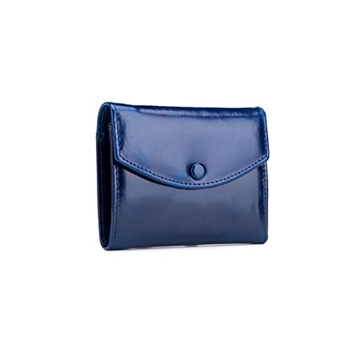 CCAFRET Damen Geldbörse Frauen Leder Dreifache Brieftaschen Design Münzbörse Original Öl Wachs Leder Damen Reißverschluss Geldbörse (Color : Blue) von CCAFRET