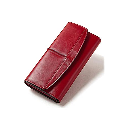 CCAFRET Damen Geldbörse Kuhleder Frauen Brieftasche Lange Weibliche Kupplung Design Münze Tasche Passport Tasche Für Damen Telefon Tasche (Color : Red) von CCAFRET