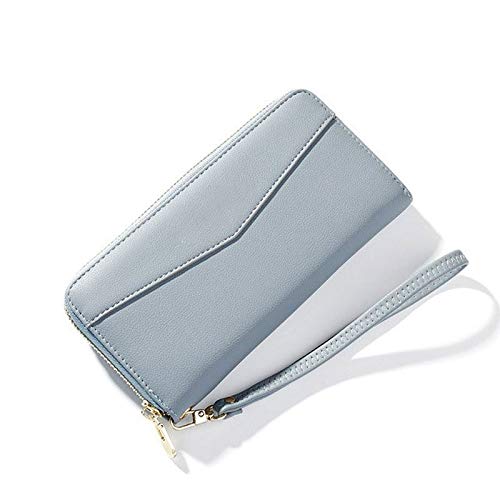 CCAFRET Damen Geldbörse Lange Damen Brieftasche Reißverschluss Telefon Brieftasche Große Kapazität Dame Handtasche Karten Münze Geldbörse (Color : Blue) von CCAFRET
