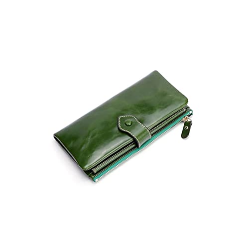 CCAFRET Damen Geldbörse Lange Frauen Brieftasche garantiert Ölwachsen Leder Frauen Reißverschluss Geldbörse mit Handytasche (Color : Green) von CCAFRET