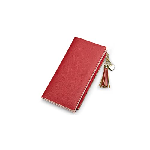 CCAFRET Damen Geldbörse Quaste Frauen Brieftasche Mode Lange Reißverschluss Brieftasche Pu. Geldbörse Positionsverschlusskupplung (Color : Red) von CCAFRET