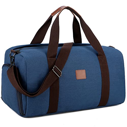 CCAFRET Gym Tasche Männer Leinwand Reisetasche Tragbare Reisetasche Frauen Reisegepäck Tasche Lässige Wochenende Handtasche Männliche Reisetasche Organizer (Color : Blue) von CCAFRET