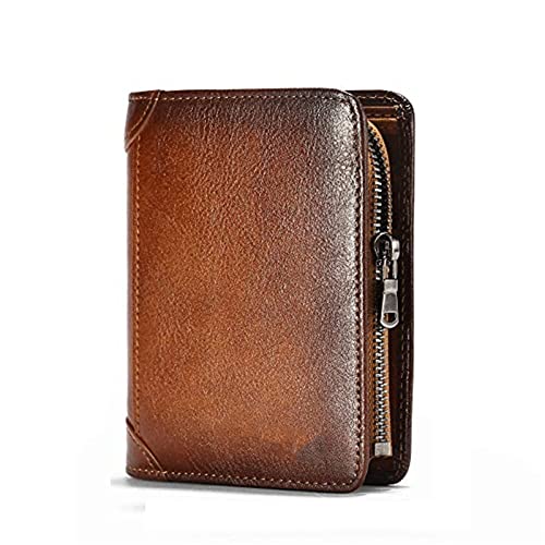 CCAFRET Herren Portemonnaie Genuine Leather Men Wallet Small Mini Card Holder Male Wallet Pocket Retro Purse Wallet for Men (Color : Bruin) von CCAFRET