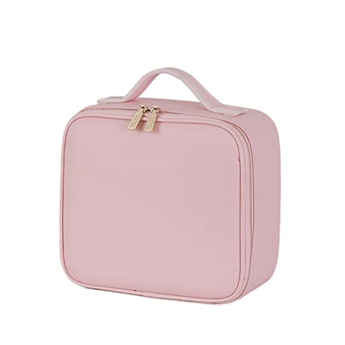 CCAFRET Kleideraufbewahrungsbehälter Reise-Zug-Make-up-Koffer mit Spiegel Multifunktions-Helligkeit einstellbar Beauty Box Aufbewahrungstasche für weibliche Toilettenartikel Geschenk (Color : Pink) von CCAFRET